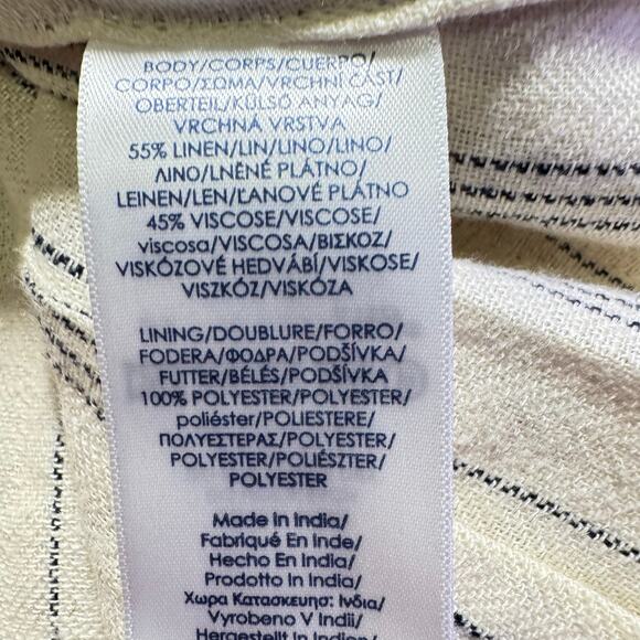 CHAPS Linen Blend off white with Navy Stripe Blazer NWT Sz 4 - Picture 5 of 7